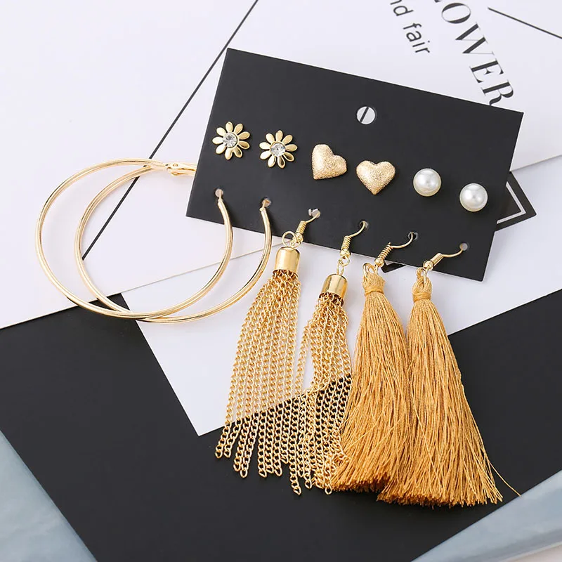 

Boho Retro Colorful Tassel Long Pendant Earring Set for Women 2020 New Bohemian Indian Ethnic Style Party Female Fashion Jewelry