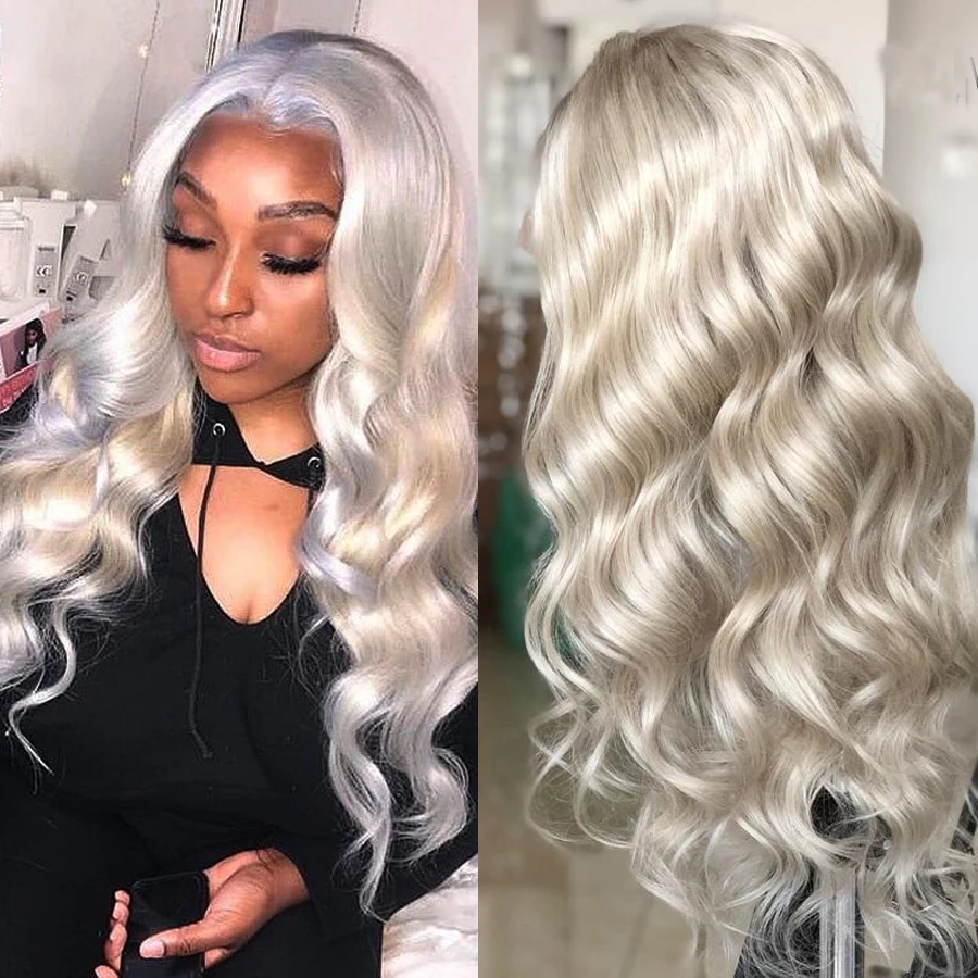 Fabwigs 180% Плотность пепепельный светлый кружевной фронтальный парик из