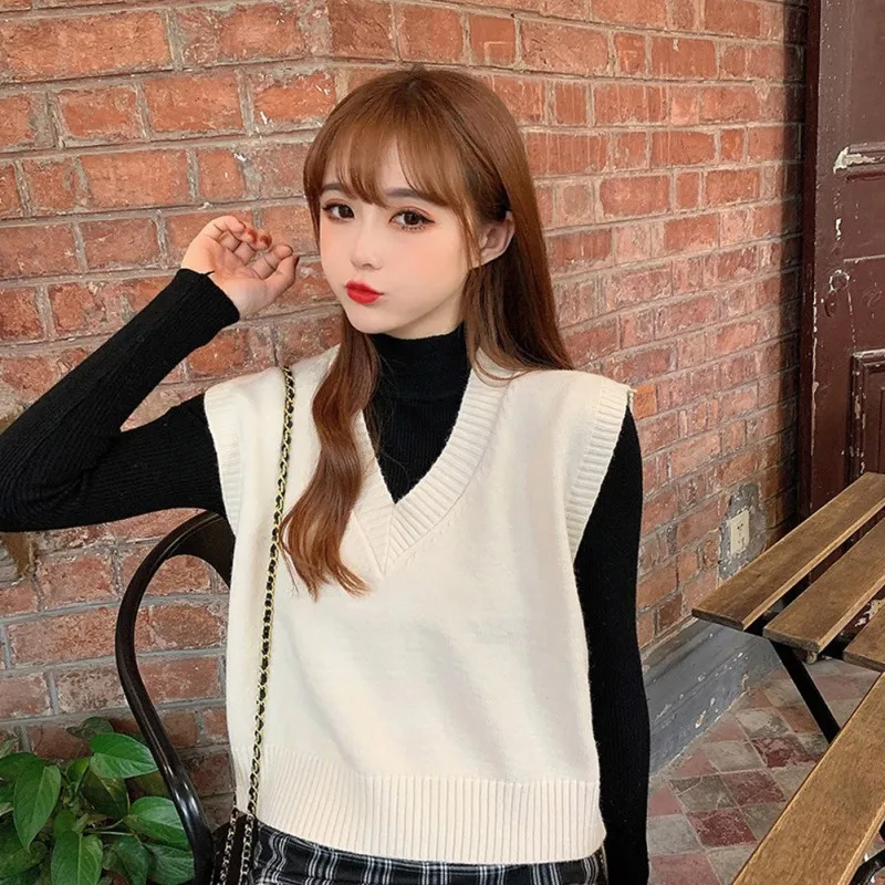 

Autumn Women Sweater 2020 Korean Womens Elegant Student V-neck Pullover Loose Casual Knitting Tops Outerwear Vest