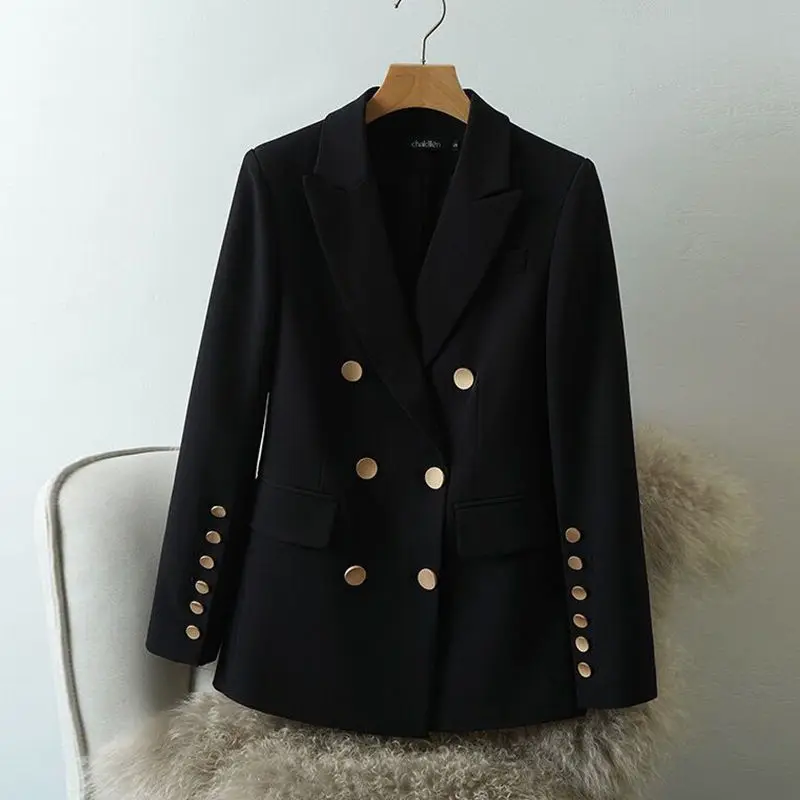 

All-Match Dusty Pink Green Blue Nude Black White Red Blazer Jacket Women's Gold Buttons Double Breasted Blazer Y1149