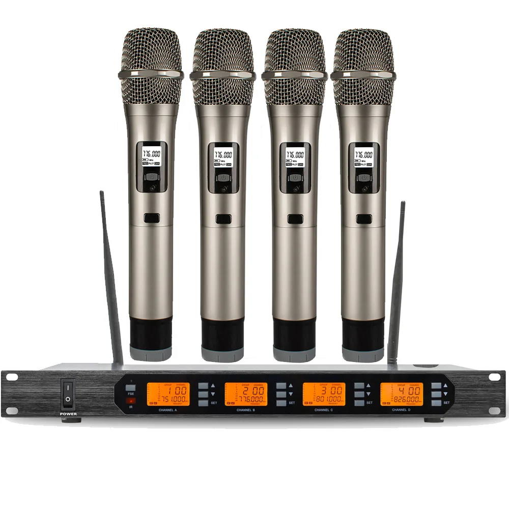 

MiCWL Audio UHF Wireless Handheld Microphone Systems D400 4 Hand 4 Headset 4 Lavalier 4x100 Channel Karaoke Recording Sing Sets