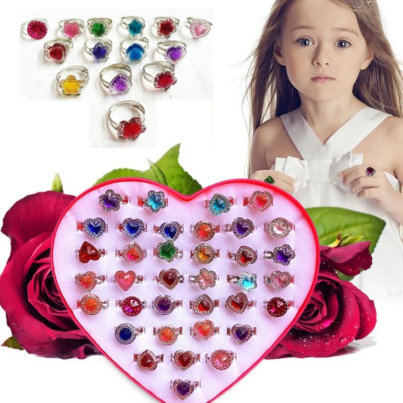 

10pcs/lot Children's Crystal Rings Toy Candy Flower Heart Shape Ring Set Mix Finger Jewellery Rings Toys for Kids Girls