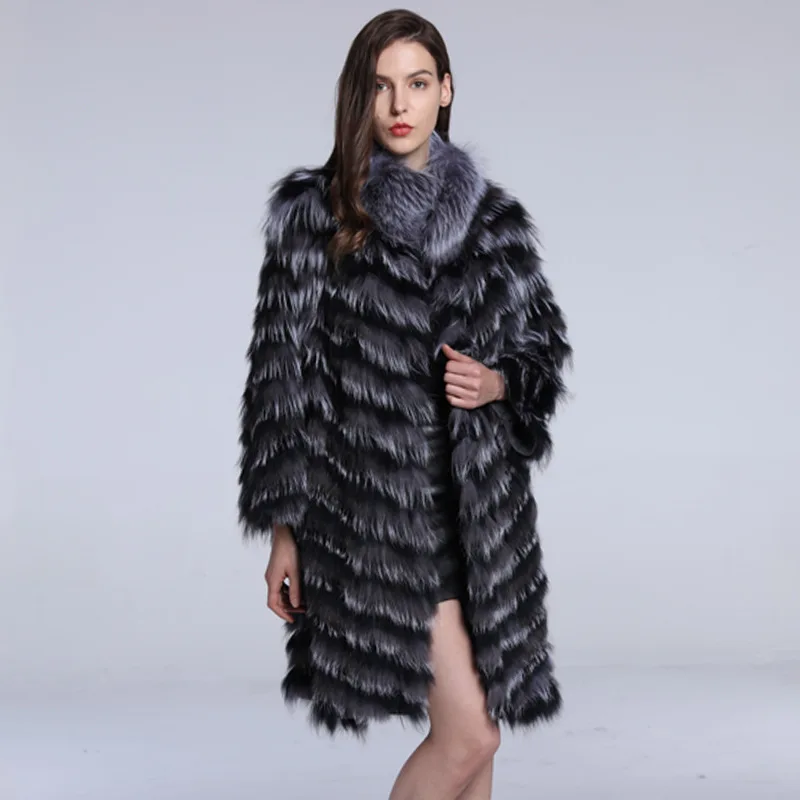 2020 New Style Natural Fox Fur Clothes Winter Warm Thick Long Full Sleeve Fox Collar Outwear Splicing Design Real Fur Coat Women