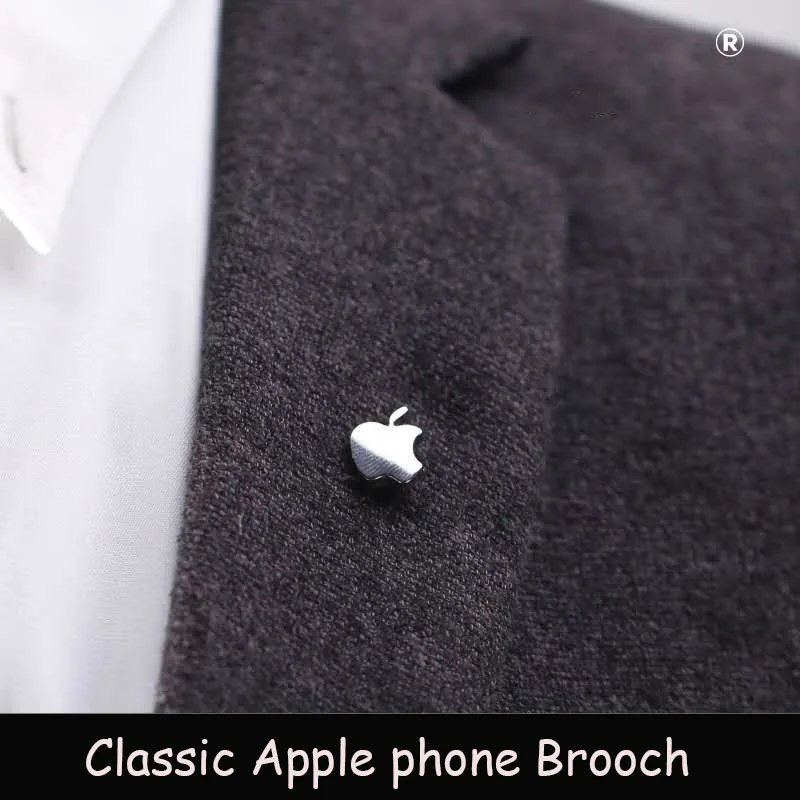 

Strange interesting Apple shape Silver zinc alloy Dress shirt with Brooch Fashion Pin Metal accessories versatile embellishment