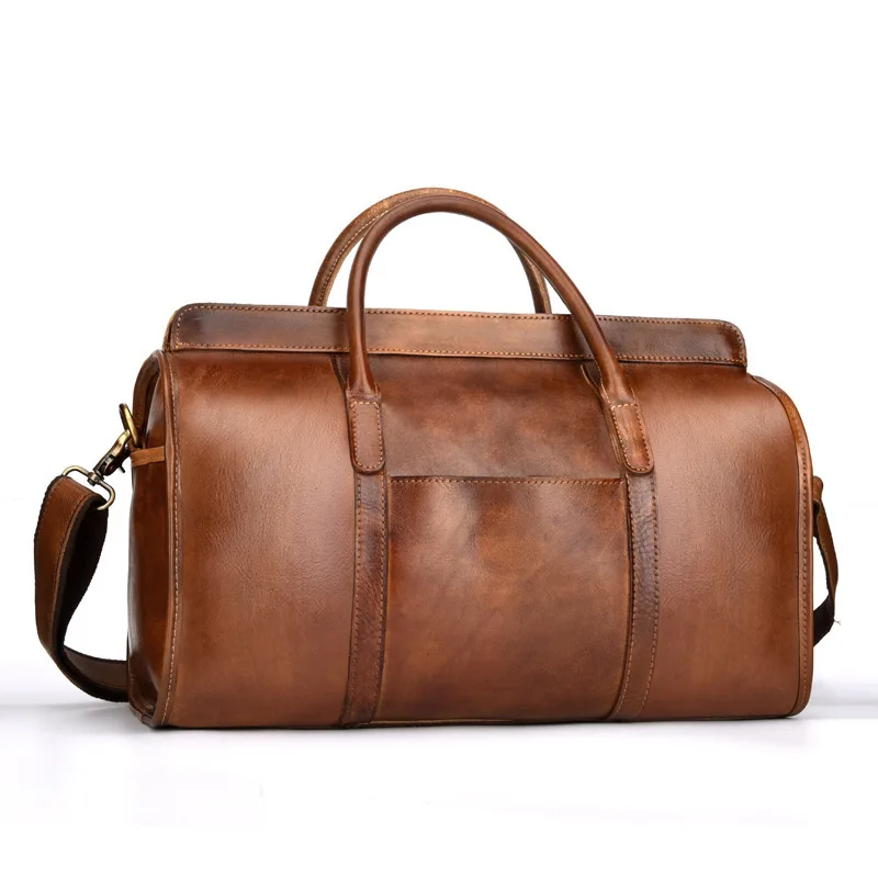 Genuine Cow Leather Travel Bag Men Vintage Travel Duffel big handbag Carry On Luggage Weekend large shoulder Bag Overnight Bags