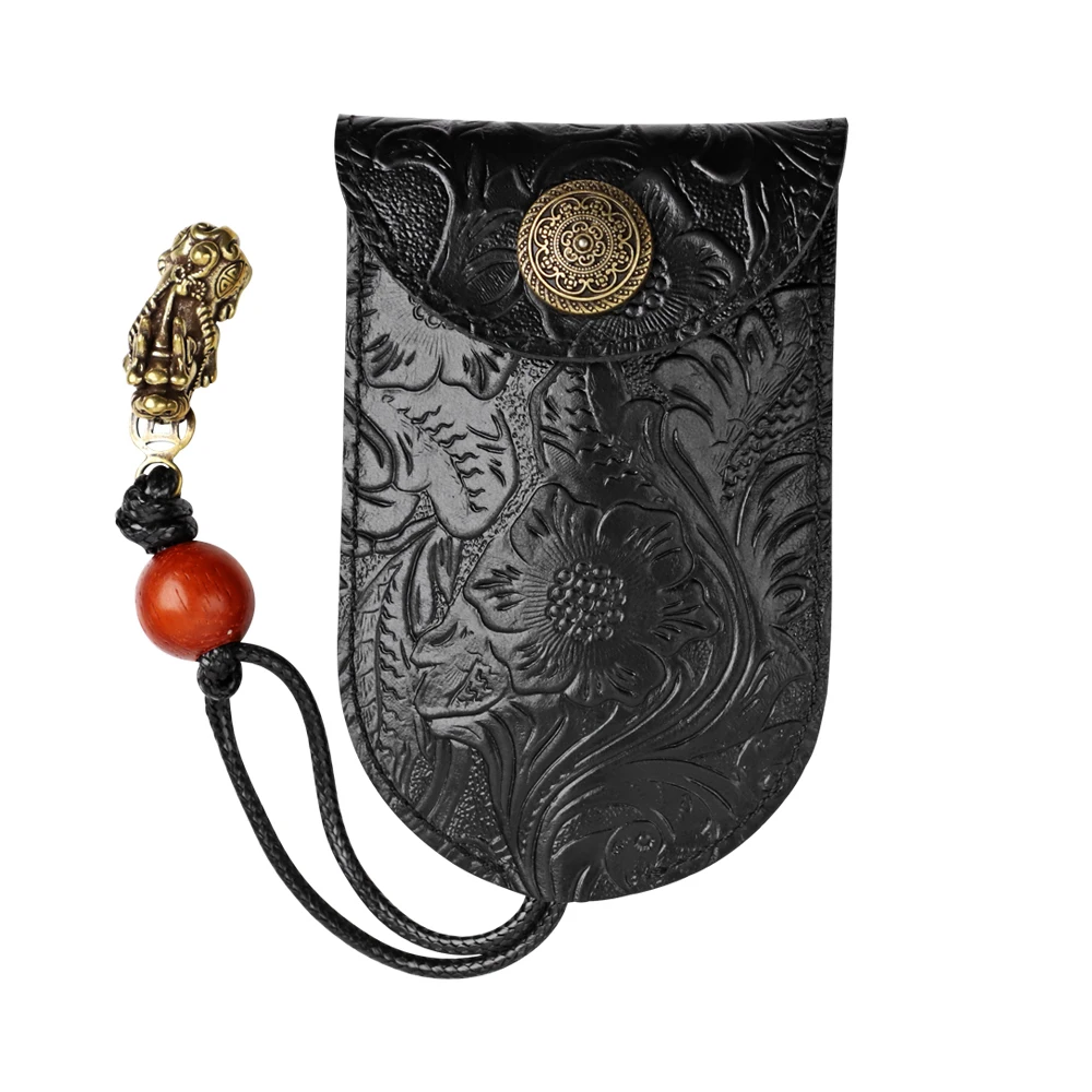 

Embossed Printed Retro Genuine Leather Car Smart Key Wallet Handmade Door Key Housekeeper Keychain Bag Mini Coin Purse