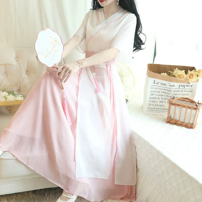 Новинка 2020 летние женские костюмы ханьфу в китайском стиле шифоновое сказочное