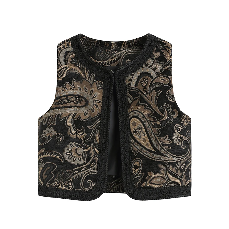 

Autumn And Winter Retro Jacquard Short Waistcoat Layered To Wear Exquisite Embroidered Lace Waistcoat Jacket Female Ethnic Style