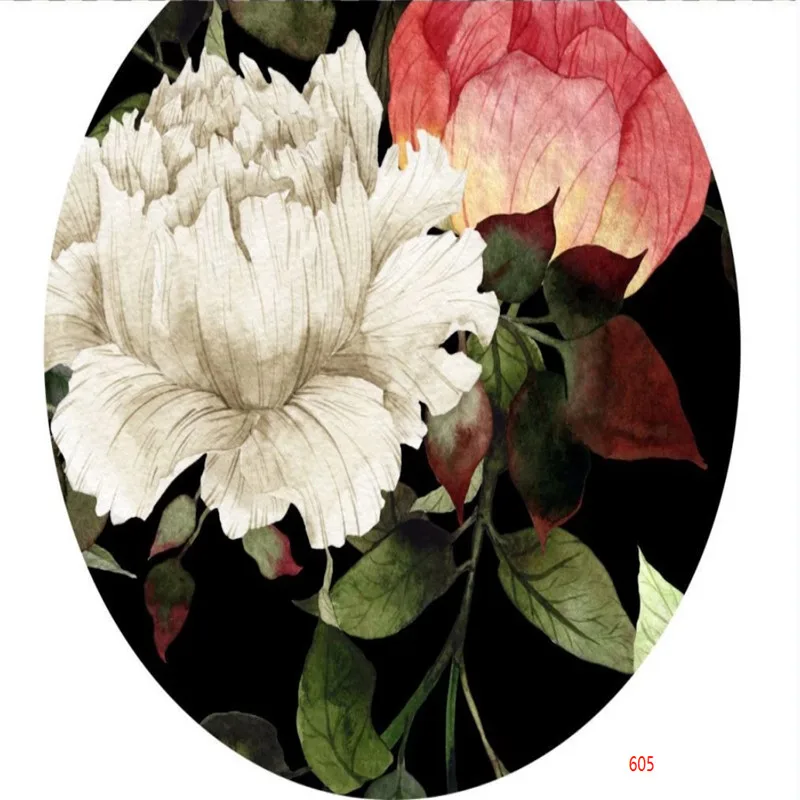 HD ручная роспись акварель черный низ красный белый пион цветок росписи