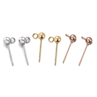 20pcslot 4mm stainless steel ball stud earring post pins with loop diy earring jewelry making findings accessories 3 colors
