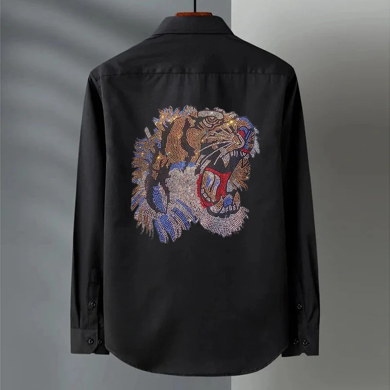 

Простой Блестящий Популярный бриллиантовый узор, новый дизайн, мужская модель, весенняя одежда с длинными рукавами и отложным воротником, К...