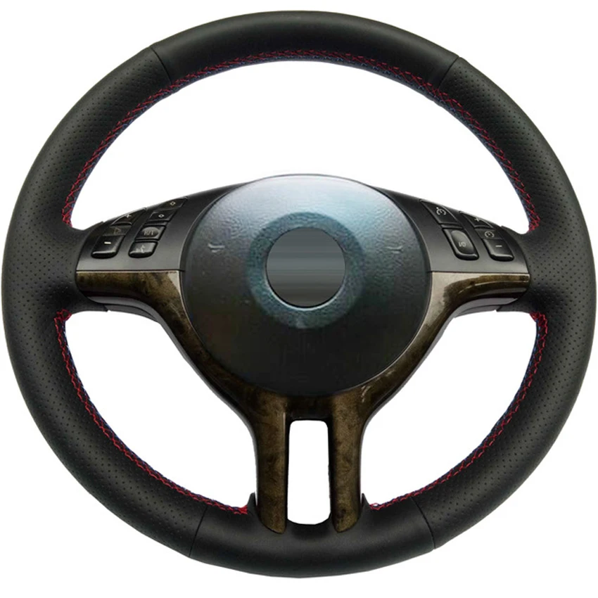 Cubierta de cuero sintético para volante de coche, accesorio negro para BMW Serie 3 E46 2000-2006 5 Series E39 2000-2003 E53 X5 Z3 E36 2000-2002