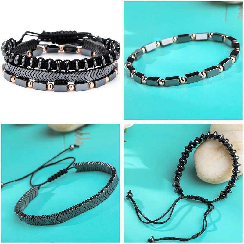 Женский и мужской браслеты из бусин регулируемые Натурального Гематита 3