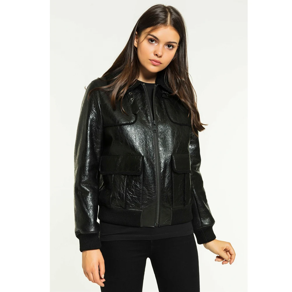 2019 New Womens Black Shearling Jacket Turkey Sheepskin Coat College Outwear Short Leather Jacket Fur Coat