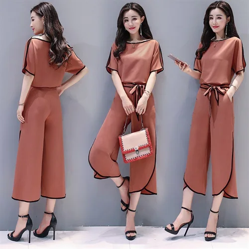 Женский комплект из шифоновой блузки и длинных брюк элегантная шифоновая блузка