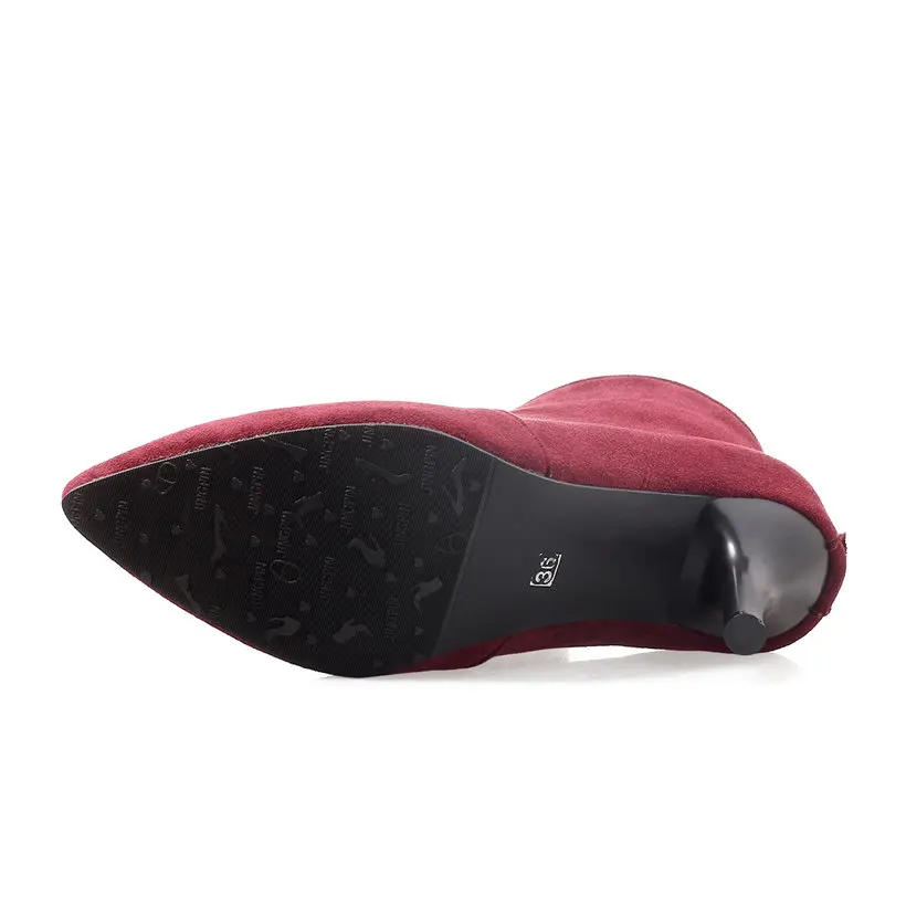 Женские ботильоны из флока на шпильке высотой 7 см черные красные повседневные