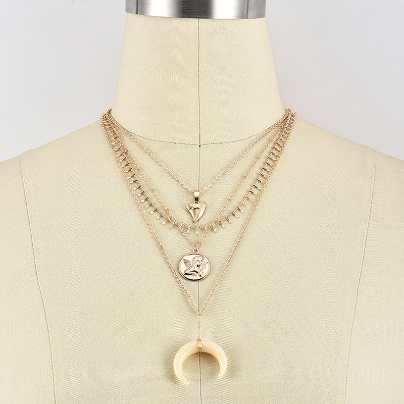 4 шт./компл. романтичные женские ожерелья подвеска в форме сердца Купидона Луны