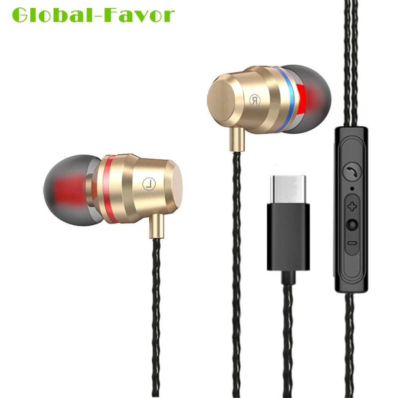 Наушники вкладыши Global Favor с разъемом type c 120 см высококачественные проводные