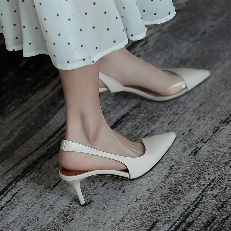 

ANNYMOLI Women Shoes Genuine Leather High Heel Slingbacks Pumps Pointed Toe Thin Heels Transparent Footwear Ladies Autumn Green