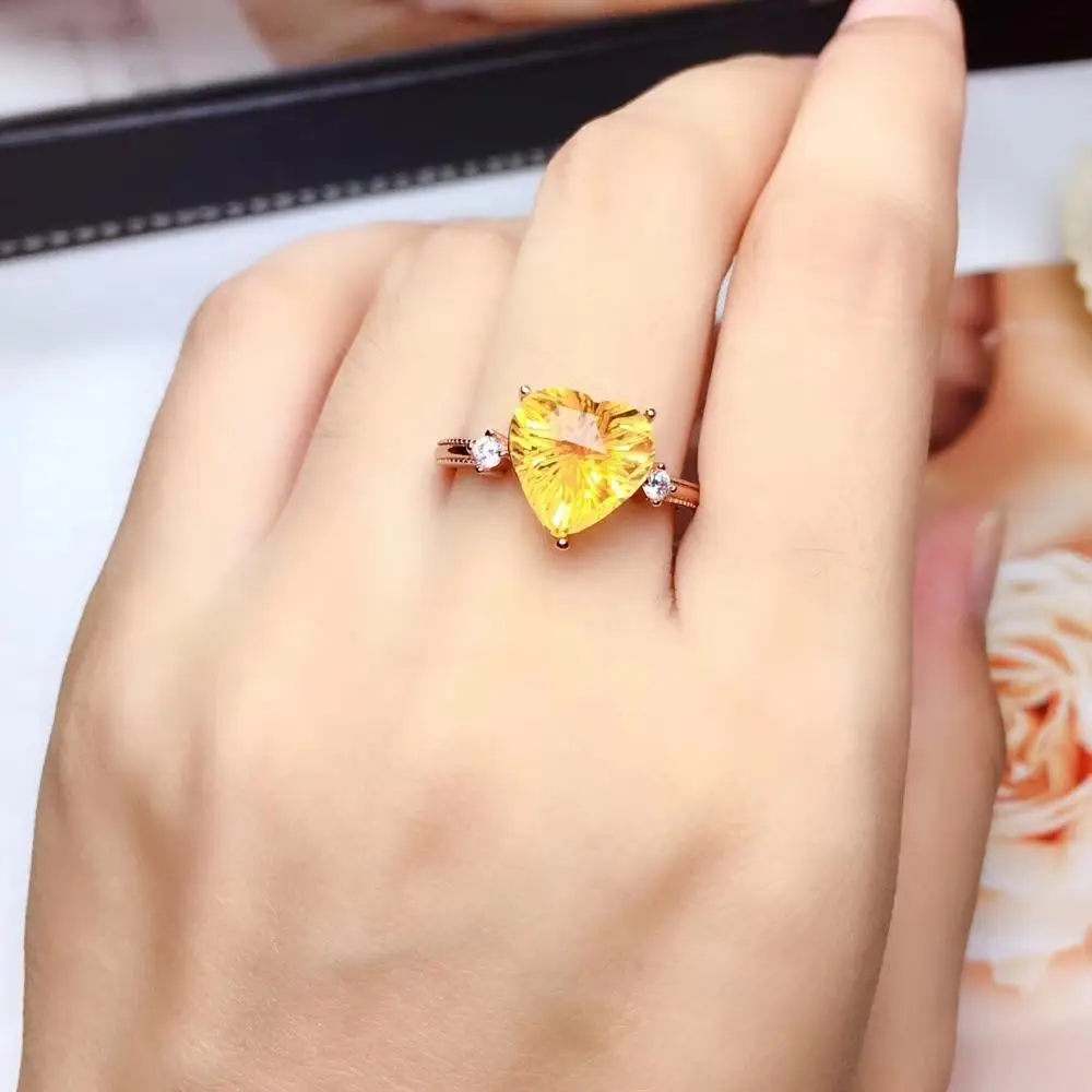

new Natural Citrine Ring for party anniversary, 925 Sterling Silver,big size Certified heart gem Engagement Jewelry Women