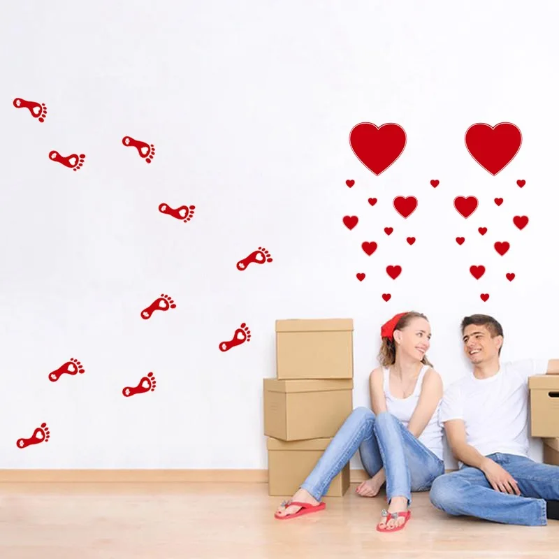 

68 PCS Valentine's Day Sticker Anniversary Decoration Heart-shaped Floor Stickers Heart-shaped Footprint Stickers