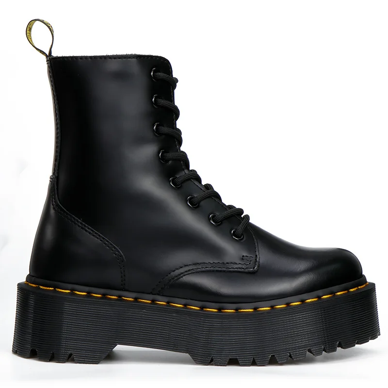 CEVABULE Women Martin Boots Genunie Leather Thick Heel Platfrom Martin Boots Boots Women Side Zipper Boots Leather Boots