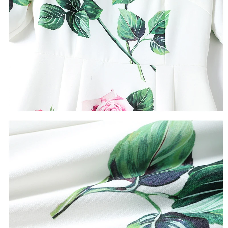 

Elegant Rose Floral Printed Midi Dress Women Short Sleeve O-Neck Slim Party Dresses Runway Fashion Ladies Work Wear 2021 Summer
