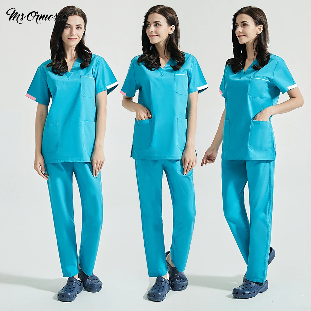 

Набор лабораторных скрабов униформа для сотрудниц спа-салонов, высококачественный топ с V-образным вырезом и штаны, женская модная униформа...