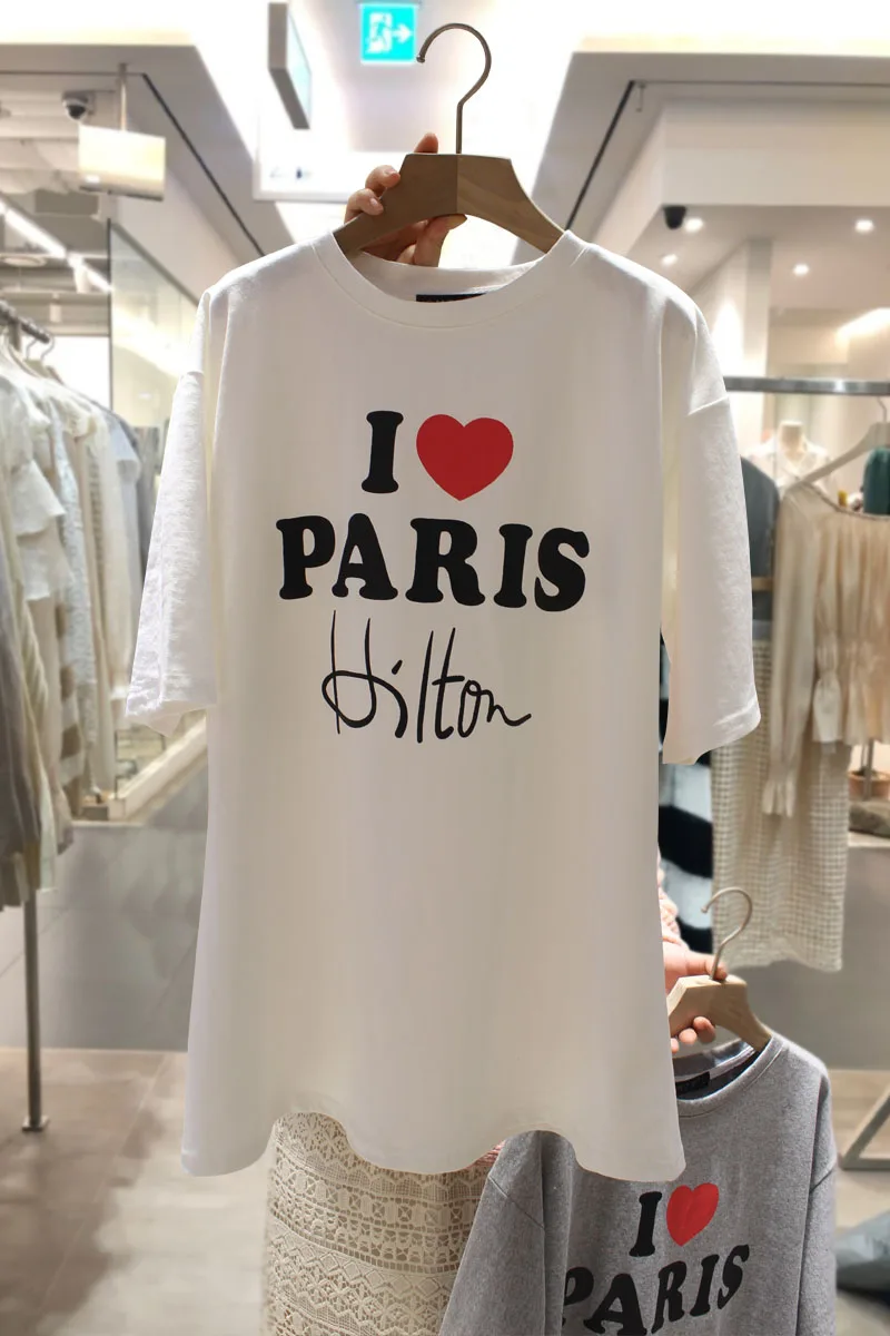 

White T-Shirt Women Charming Graphic Print Korean Streetwear Female Casual I Love Paris O-neck Short Sleeve Letters Summer Cloth