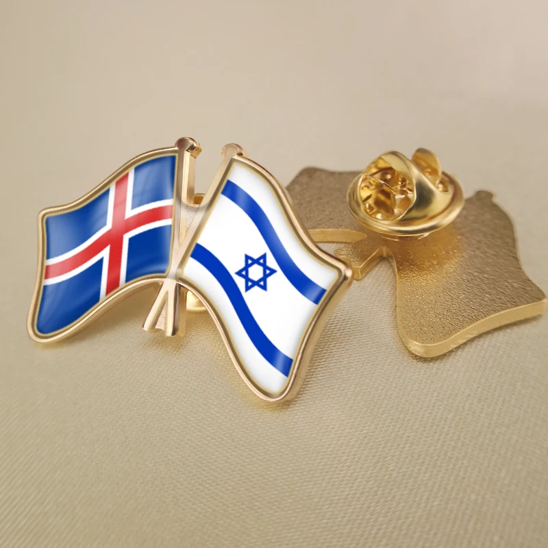 

Iceland and Israel Crossed Double Friendship Flags Lapel Pins Brooch Badges