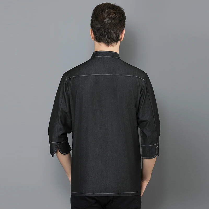 Мужская и женская джинсовая форма шеф повара с рукавом Семь четвертей пиджак для