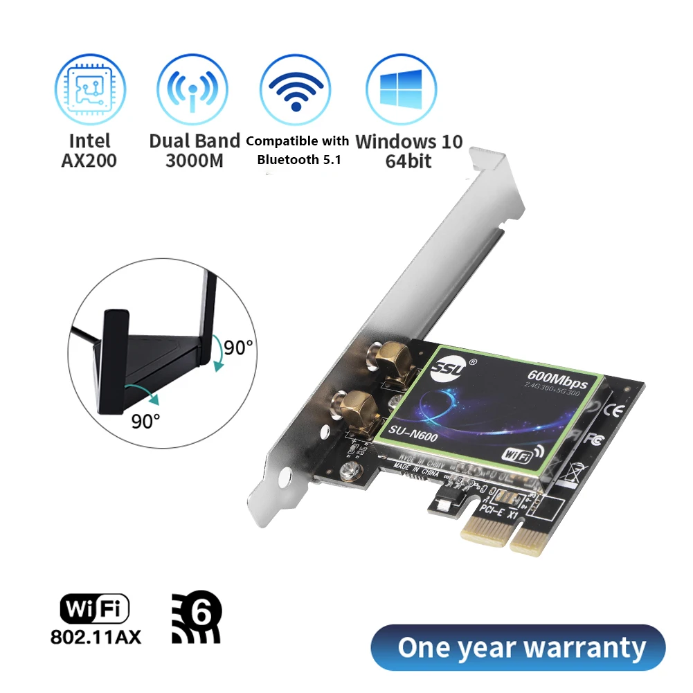 

3000Mbps WiFi 6 Intel AX200 PCIe Wireless Network Adapter Dual Band 2.4G/5Ghz 802.11AX/AC Bluetooth 5.1 For Pc Desktop Windows10