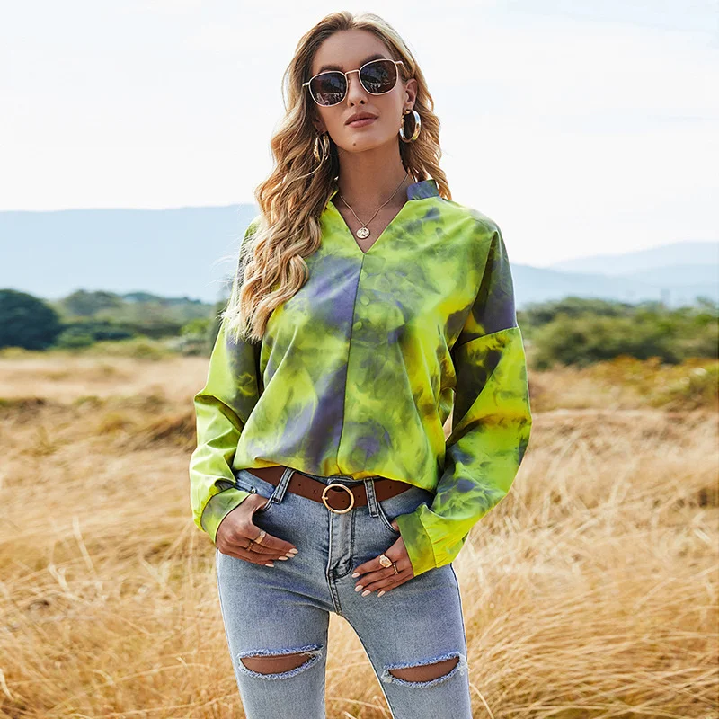 

Новинка осени 2021, модный пикантный свободный Женский Повседневный пуловер с V-образным вырезом, футболка с длинным рукавом