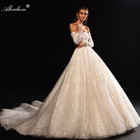 alonlivn lustrous embroidery lace strapless a line wedding dresses beading pearls crystals off the shoulder bridal gowns