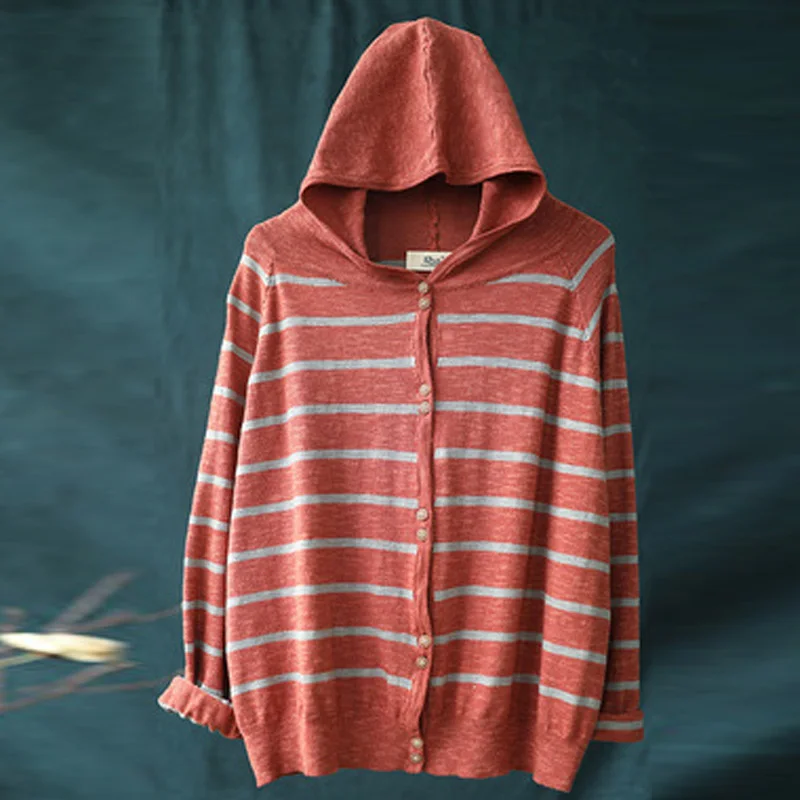 Johnature корейский Повседневный осенний полосатый женский кардиган с карманами и