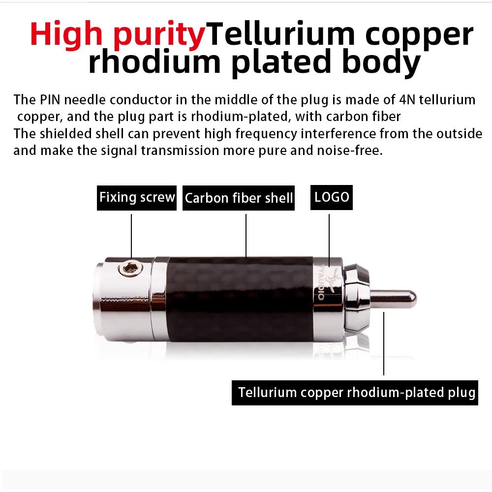 RCA Plug Connector HiFi Speaker Jack Carbon Fibre Tellurium Copper Rhodium Plated For HiFi Audio Amplifier DIY 4PCS/Lot