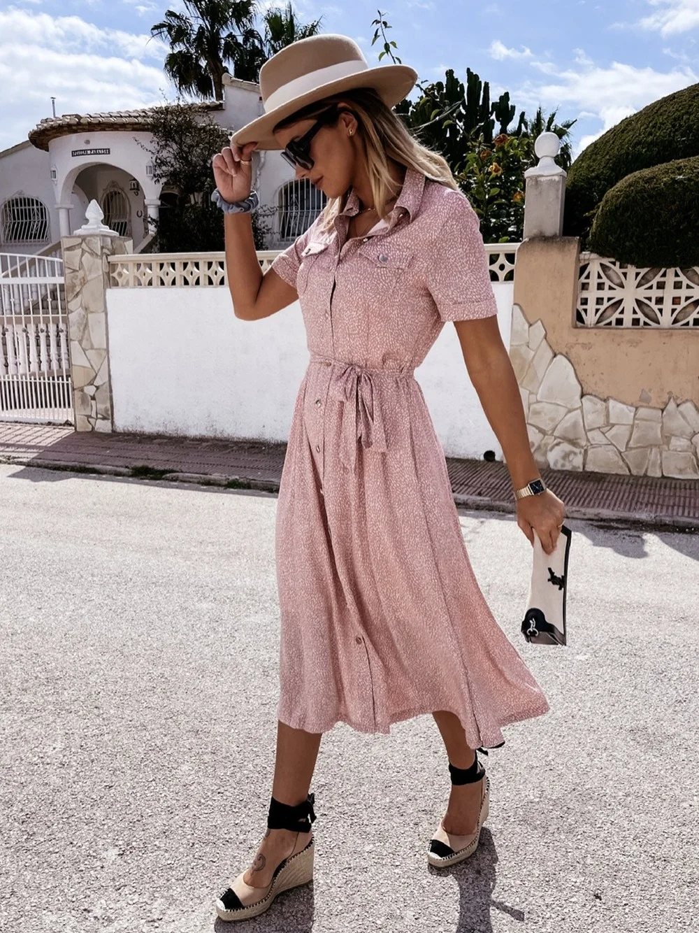 

Donsignet Fashion Women Dress New Summer Lapel Single-breasted Printing Vestidos Waist Loose Plus Size Short-sleeved Dress