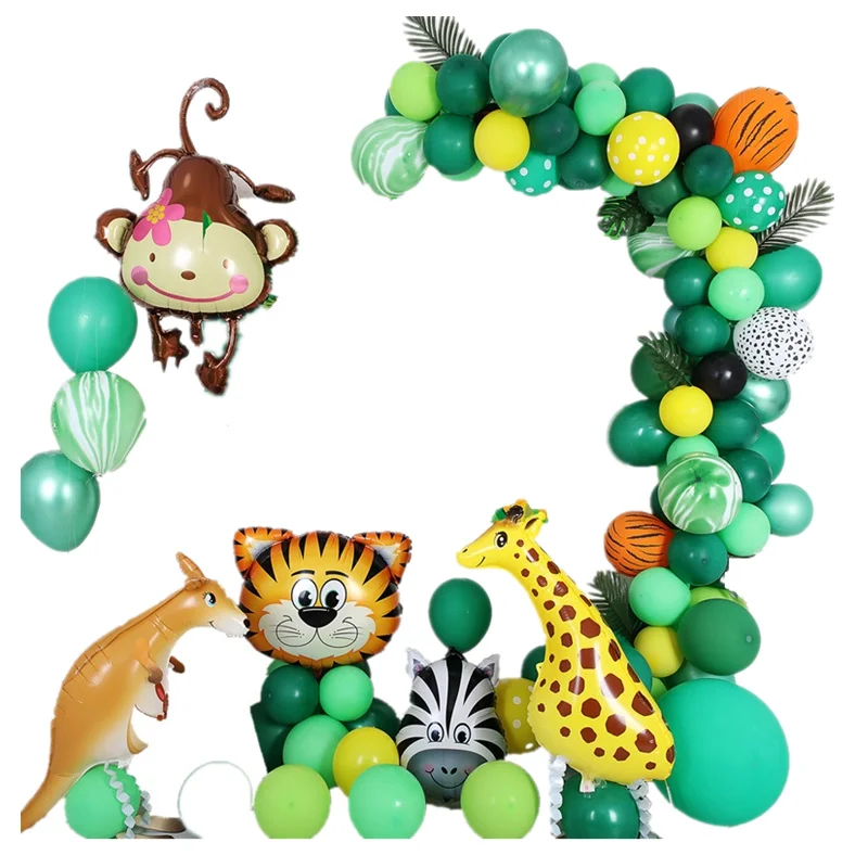 Globos decoracion ninos 1 er cumpleanos Safari Animal globo arco Kit vida silvestre jirafa Globo Verde guirnalda personalizar|Воздушные