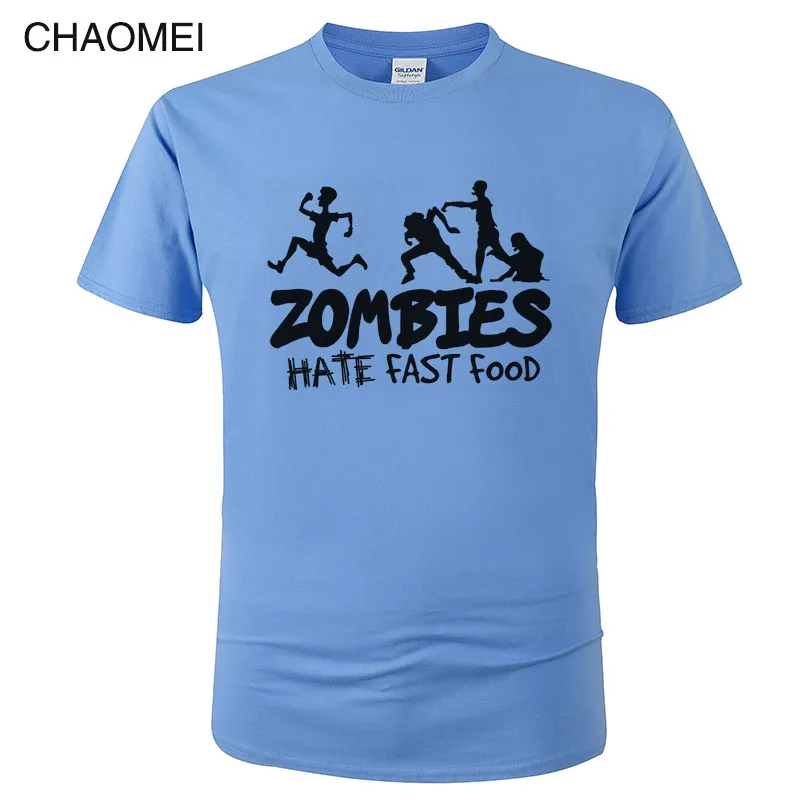 Мужская хлопковая футболка с коротким рукавом и принтом Zombies Hate Fast Food Swag Забавные