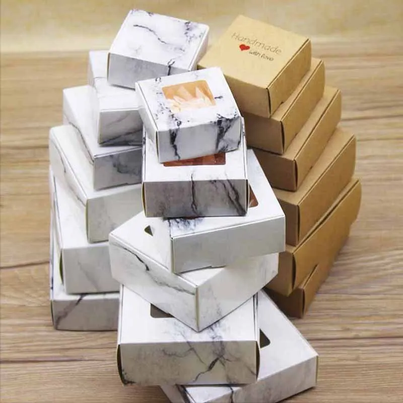 10pcs Kraft Paper Candy Box Merry Christmas Print Gifts With Window Marbling Style Package Home Wedding Party Decor | Дом и сад