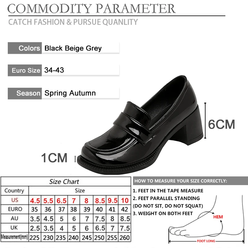 

BYQDY Chunky Heels Shoes Women Pumps Fashion Patent Leather Platform Shoes Woman Square Toe Mary Jane Shoes Fall Plus 41-43