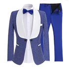 Костюм мужской из 2 предметов, пиджак для жениха, смокинг, Блейзер, брюки и галстук, вечерний, королевский синий, черный