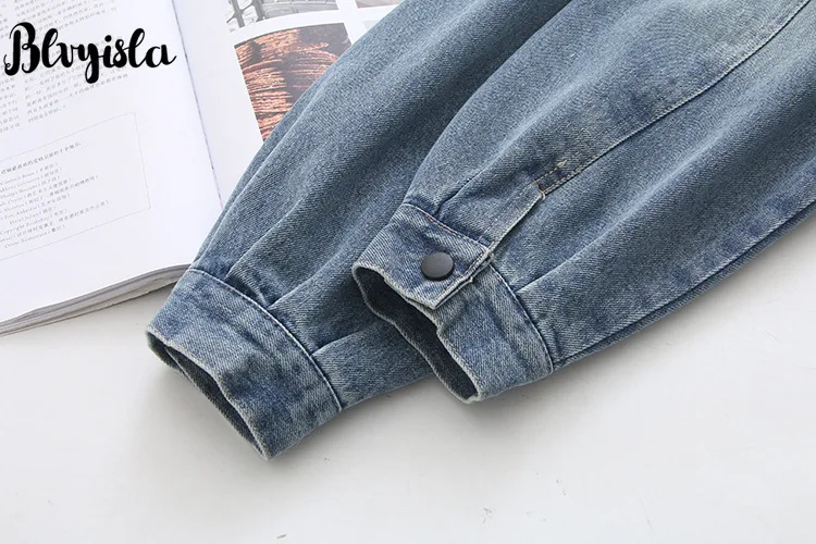 

Blvyisla 5XL Letter Embroidered Loose Thickened Cowboy Hoodies Trench Slim Waist Windbreaker 100kg Female Jeans Coat Tops