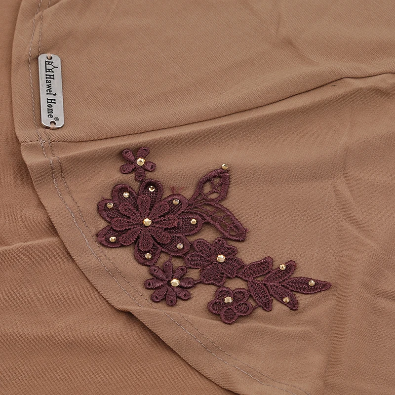 

2021 Fashion Women Muslim Headscarf Solid Linen Flower Diamond Islamic Hijab Scarf Shawls And Wraps Ready To Wear Hijabs