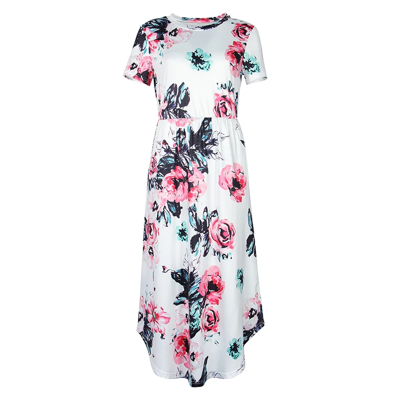 Женское платье с цветочным принтом Boho летнее пляжное до середины икры размера