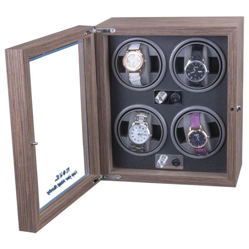 

4 Grids Watch Winder Adjustable 5 Gears Super Sound-off Automatic Rotating Black Walnut Wood Watch Box with USB Cable