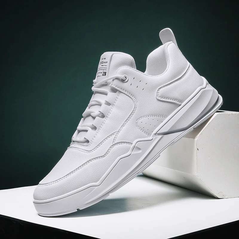 

Plus Size 48 Men Shoes PU Leather Comfort Lace-up Sneakers Men Breathable Light Mens Casual Shoes White Zapatillas Four Seasons