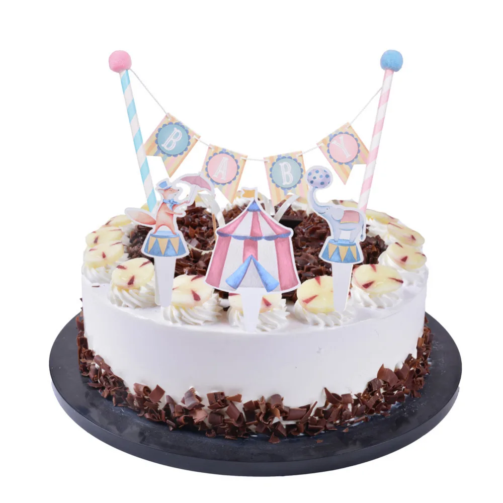 Circus Baby Shower Cupcake Topper Bunting Kit Cake Paper Straws Flag Kids Carnival Elephant Fox Animal Tent First Birthday | Дом и сад