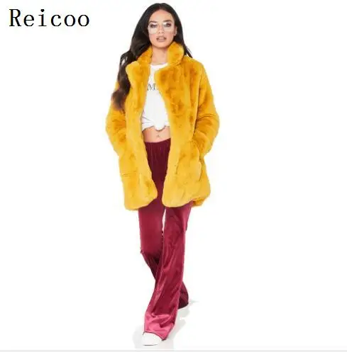 yellow 7 цветов, женские зимние Утепленные Пальто из искусственного меха, верхняя одежда, Женская Повседневная однотонная длинная куртка с длинным рукавом, пальто из искусственного меха - Цвет: yellow