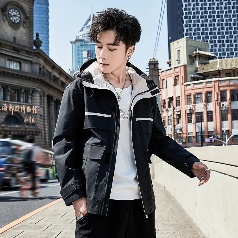 

Новинка 2019, стильная модная мужская блестящая Лоскутная куртка на молнии с капюшоном и карманами на молнии, теплая уличная одежда с длинным ...